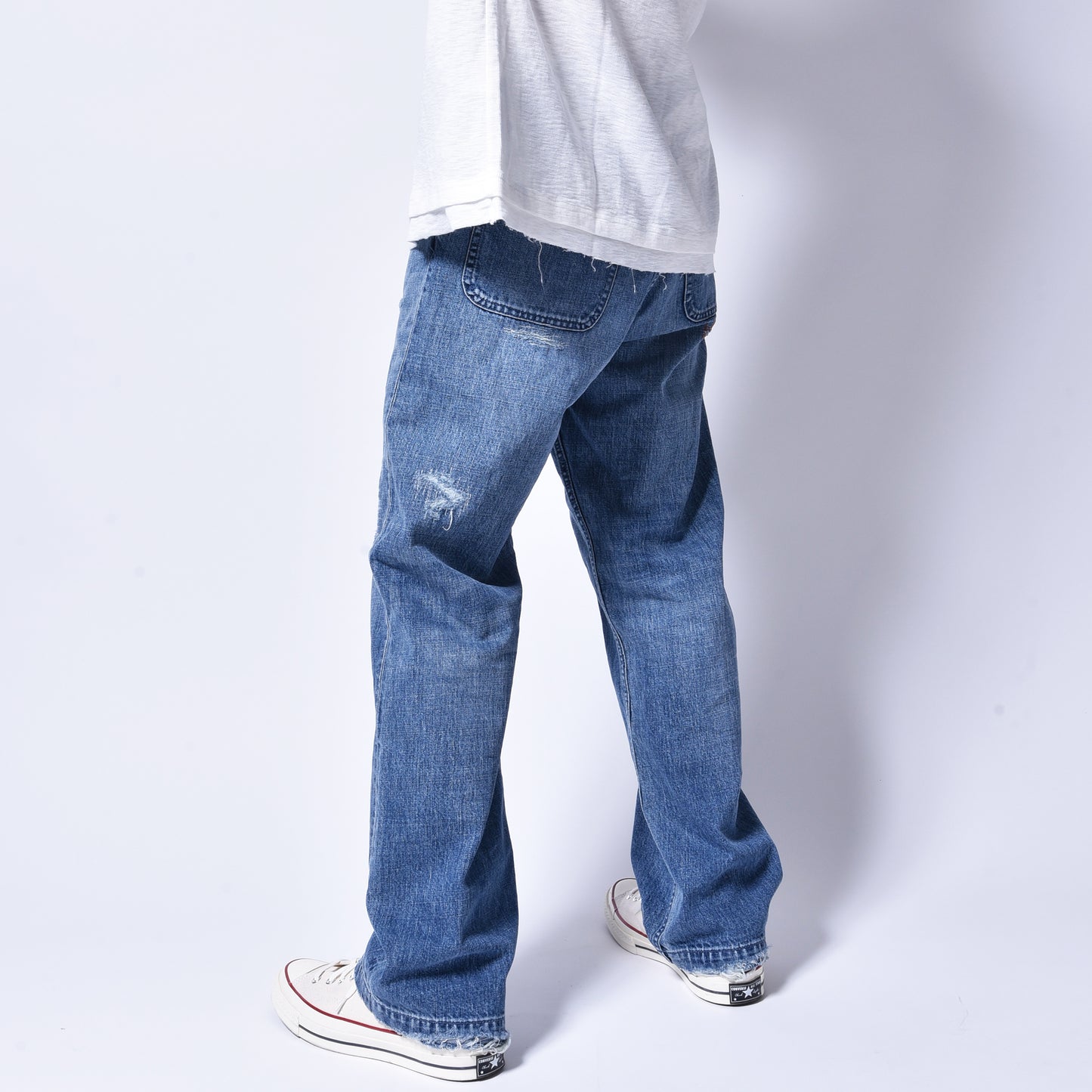 rin / Distressing Crash Denim Pants INDIGO