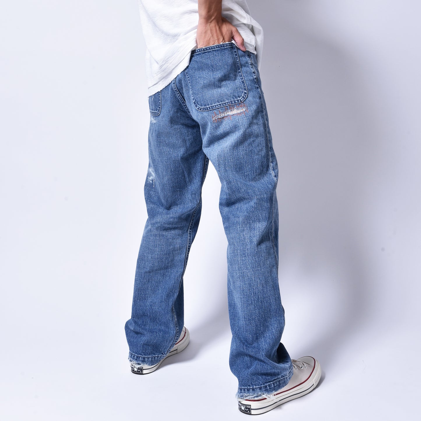 rin / Distressing Crash Denim Pants INDIGO