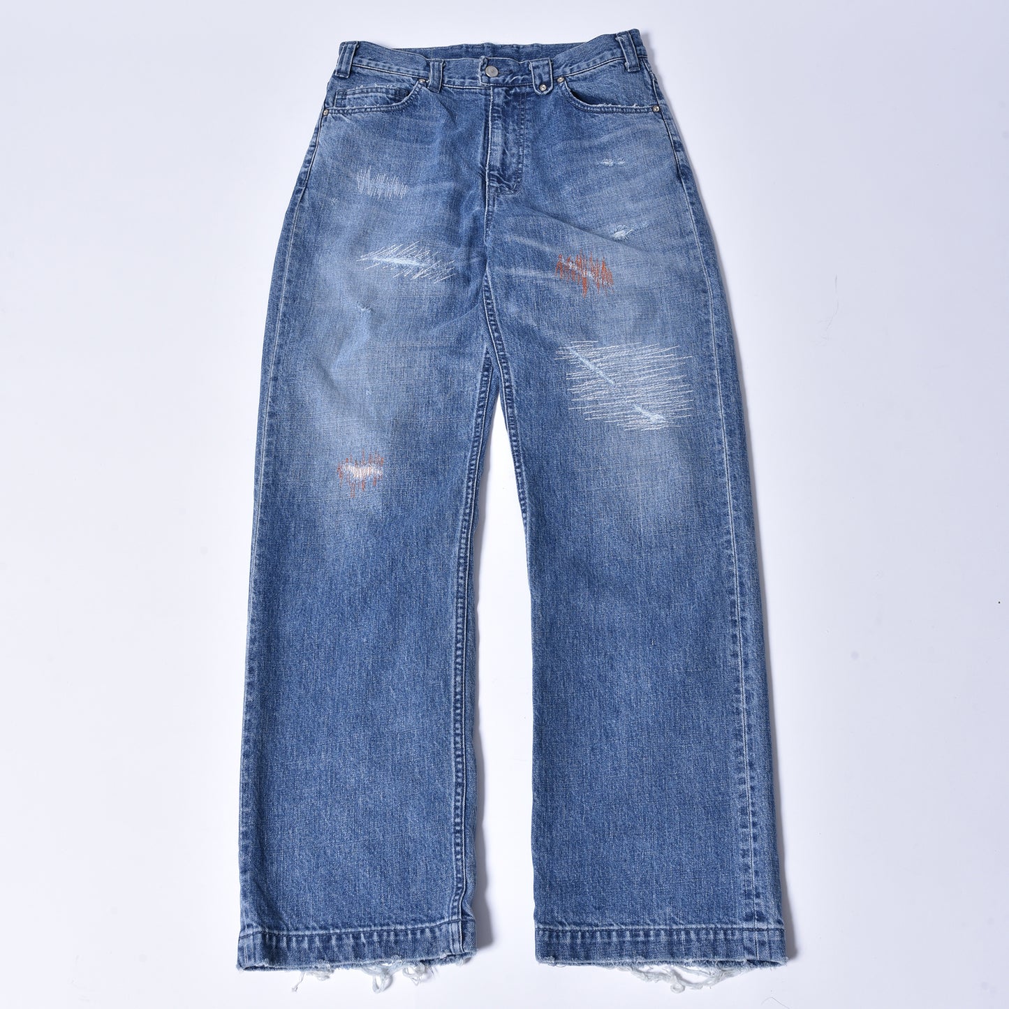 rin / Distressing Crash Denim Pants INDIGO