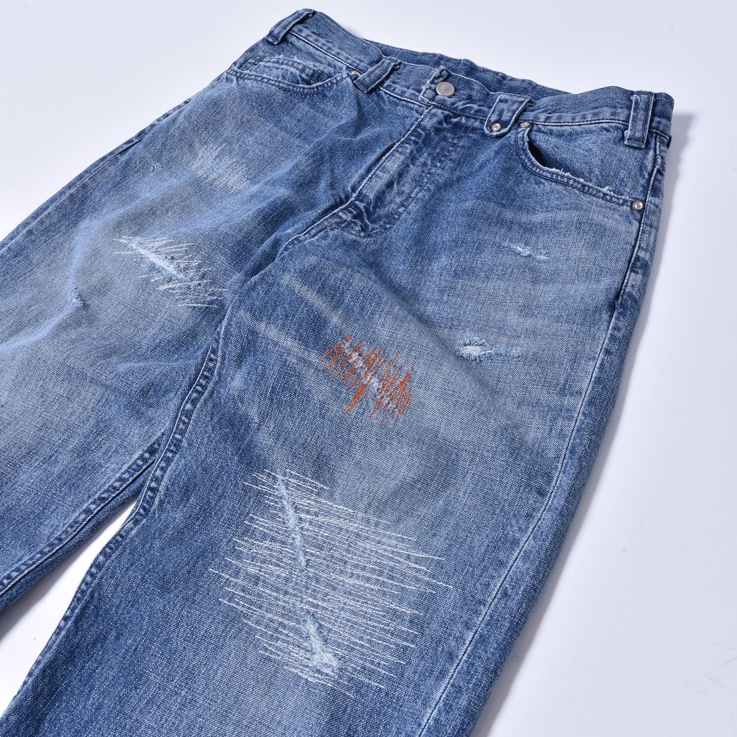 rin / Distressing Crash Denim Pants INDIGO