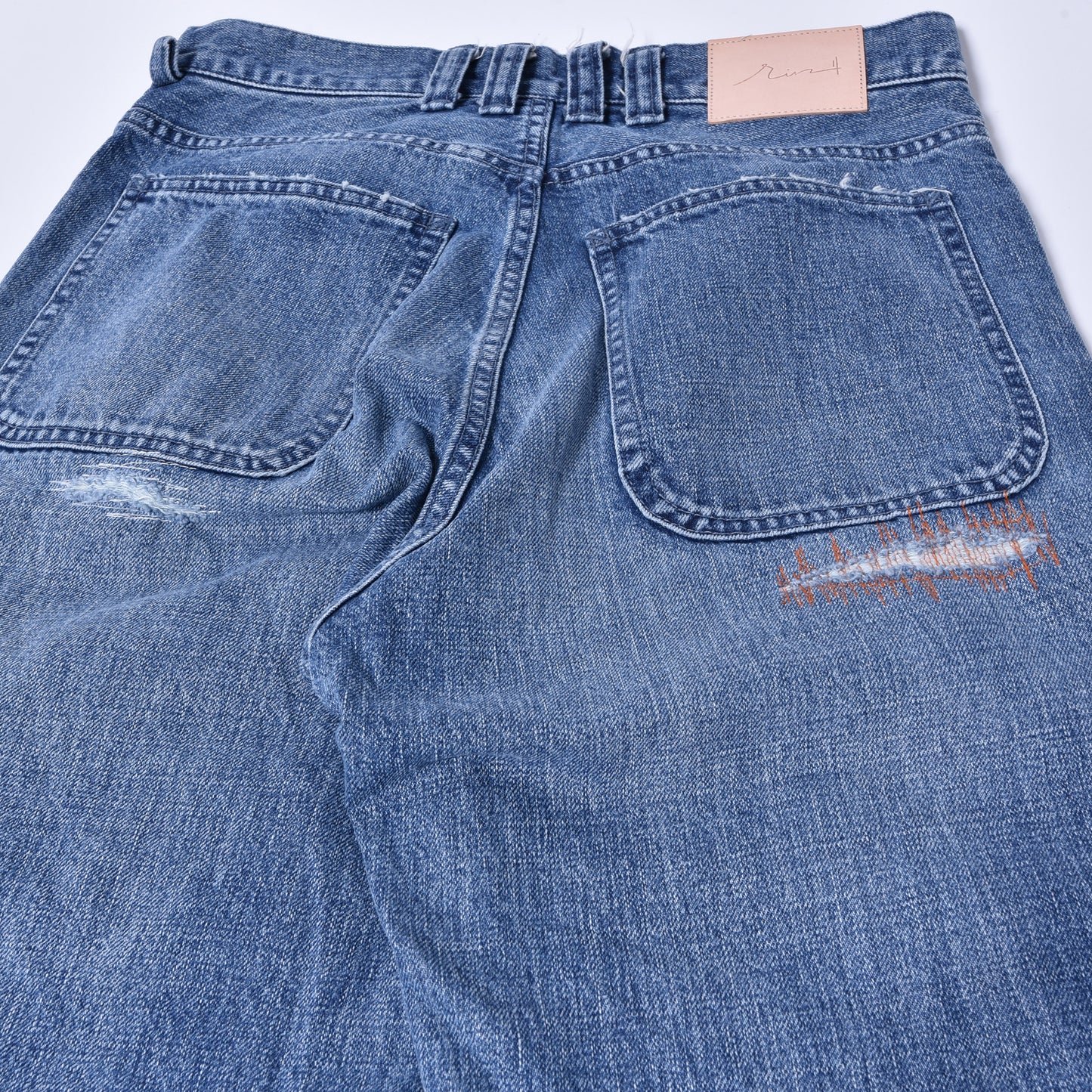 rin / Distressing Crash Denim Pants INDIGO