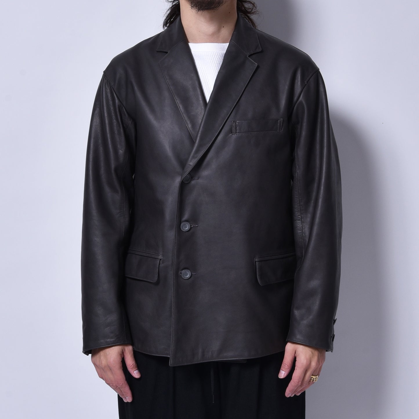 rin / Gentleman "R" Leather Jacket D.GREY
