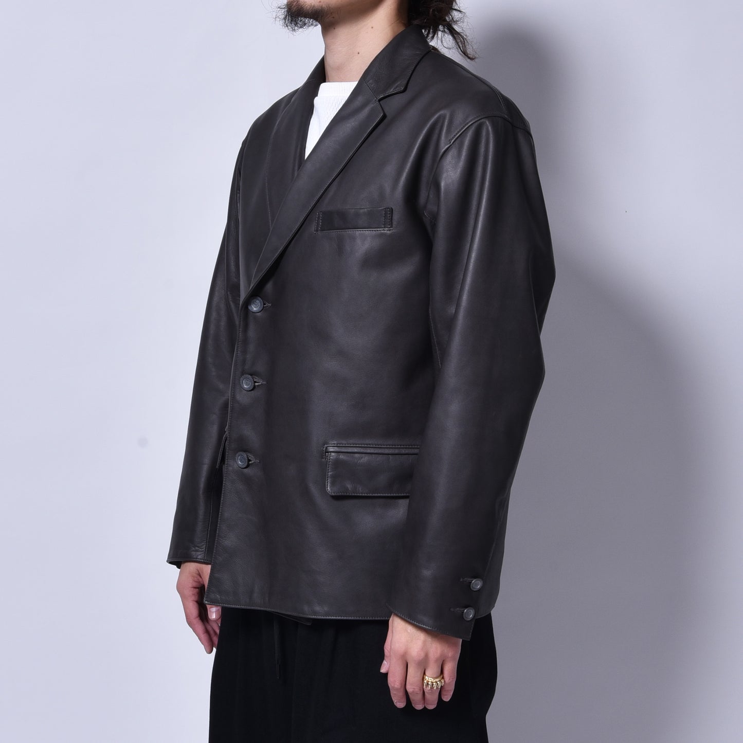 rin / Gentleman "R" Leather Jacket D.GREY