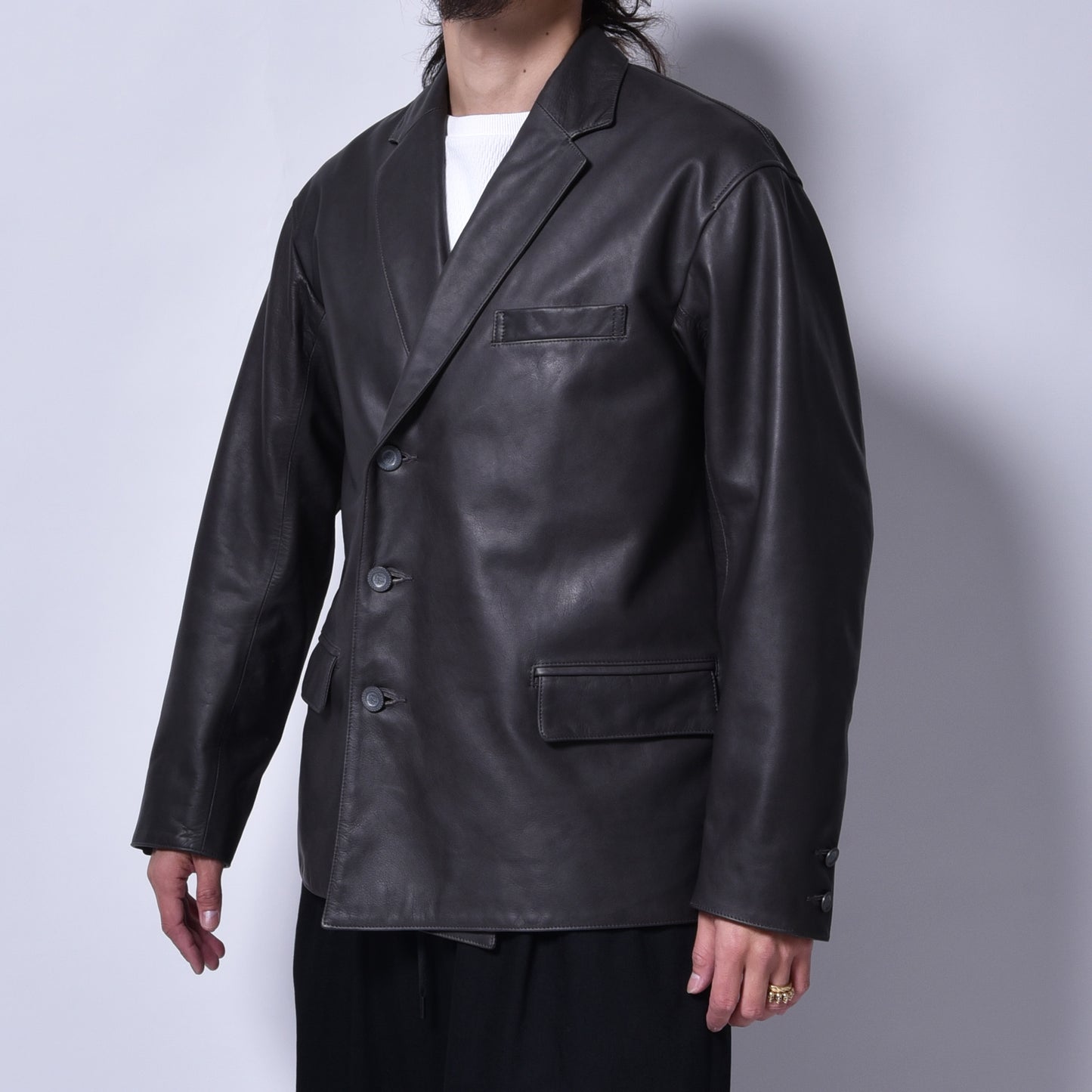 rin / Gentleman "R" Leather Jacket D.GREY