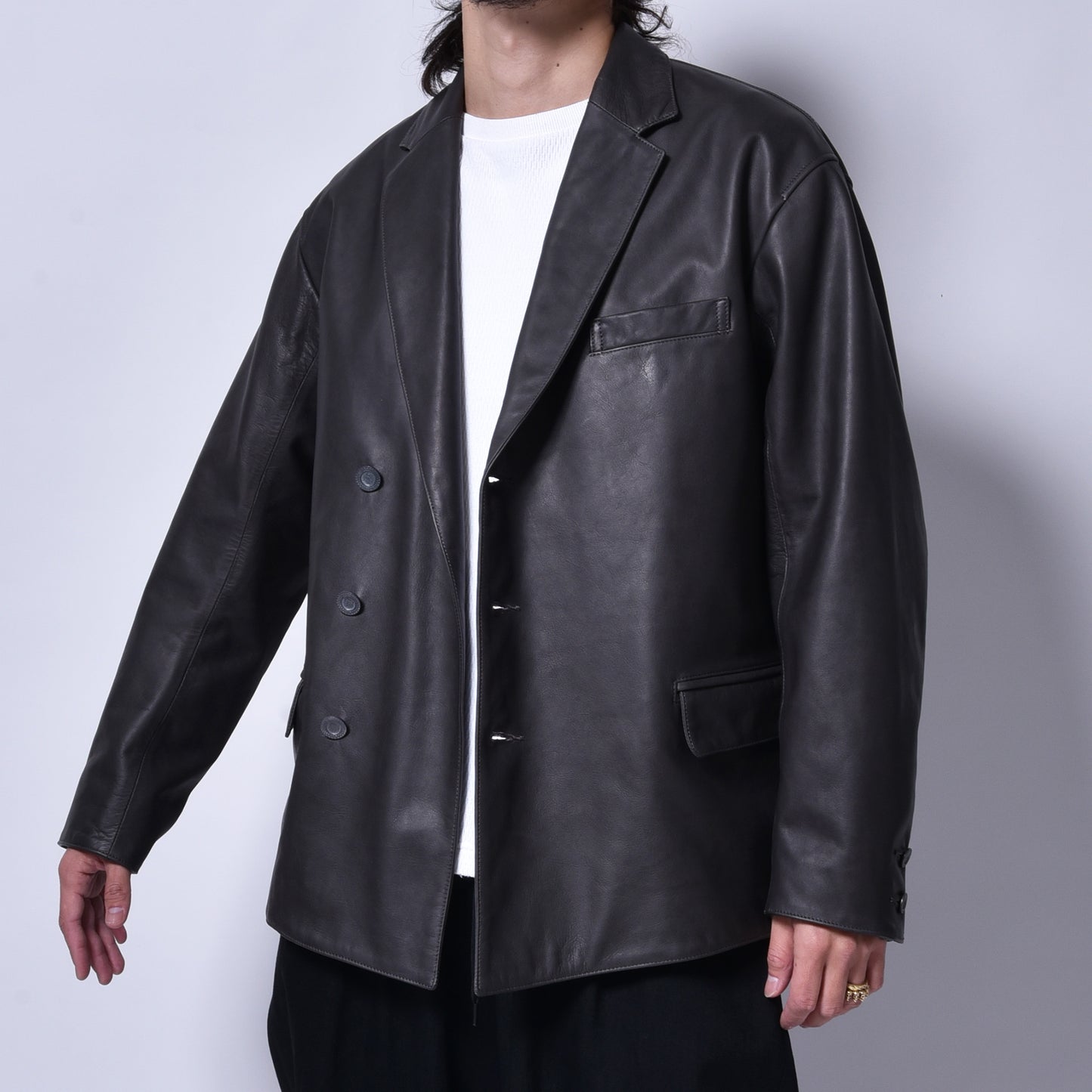 rin / Gentleman "R" Leather Jacket D.GREY