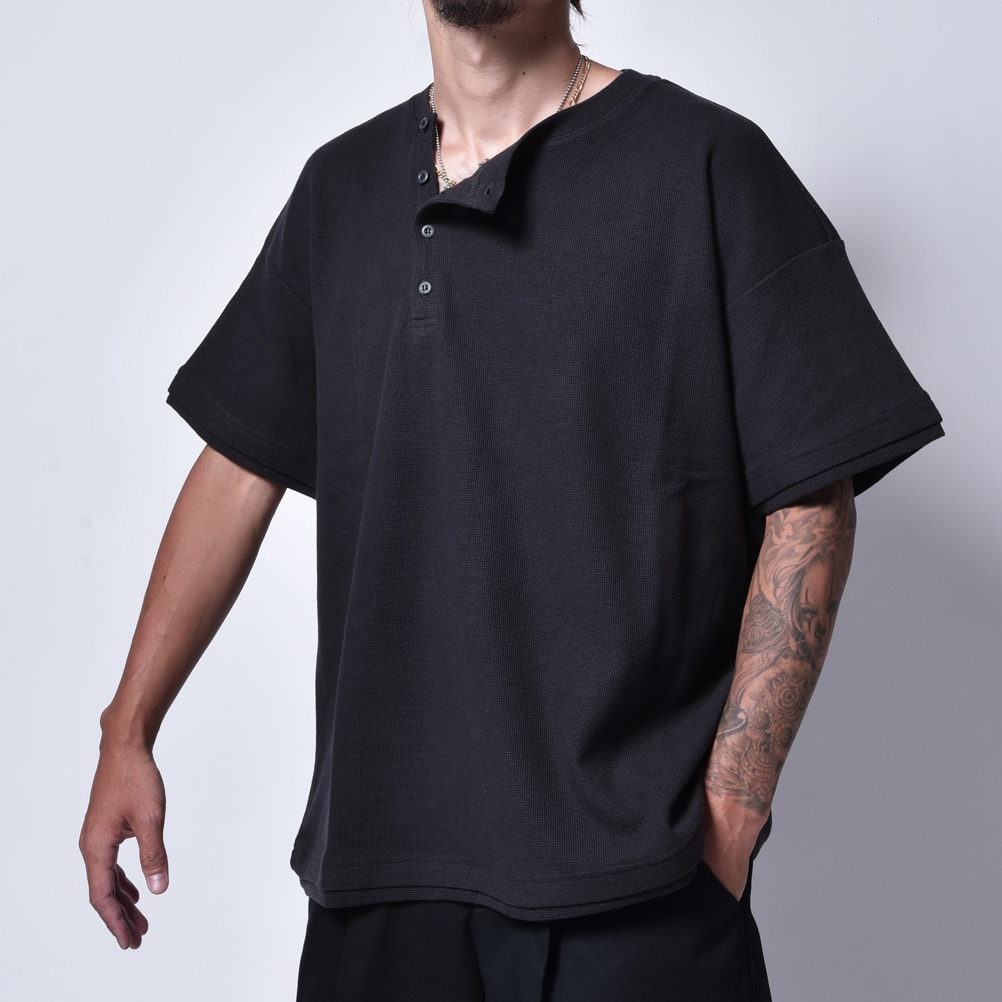 rin / Henry Neck Linen S/S Tee SUMI