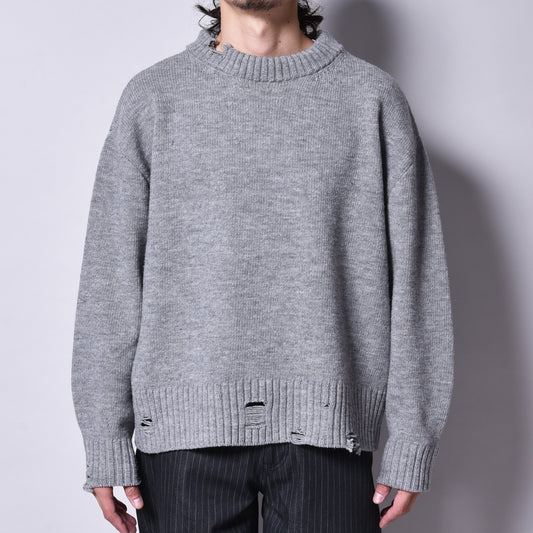 rin / Wool Damage Short Wide Knit GREY