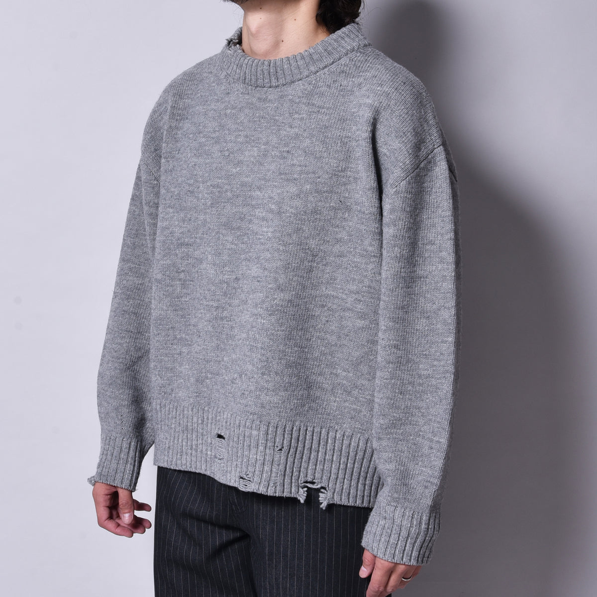 rin / Wool Damage Short Wide Knit GREY
