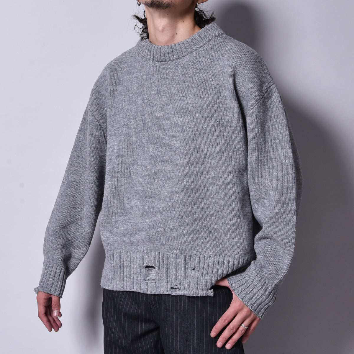 rin / Wool Damage Short Wide Knit GREY