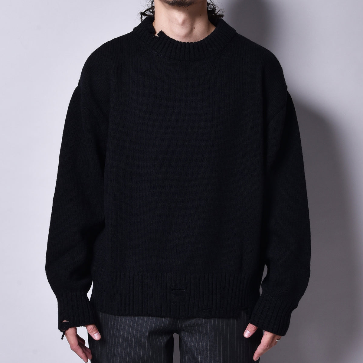 rin / Wool Damage Short Wide Knit BK