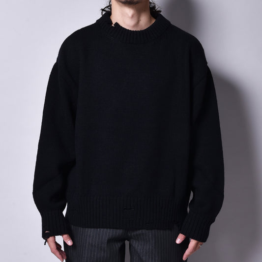 rin / Wool Damage Short Wide Knit BK