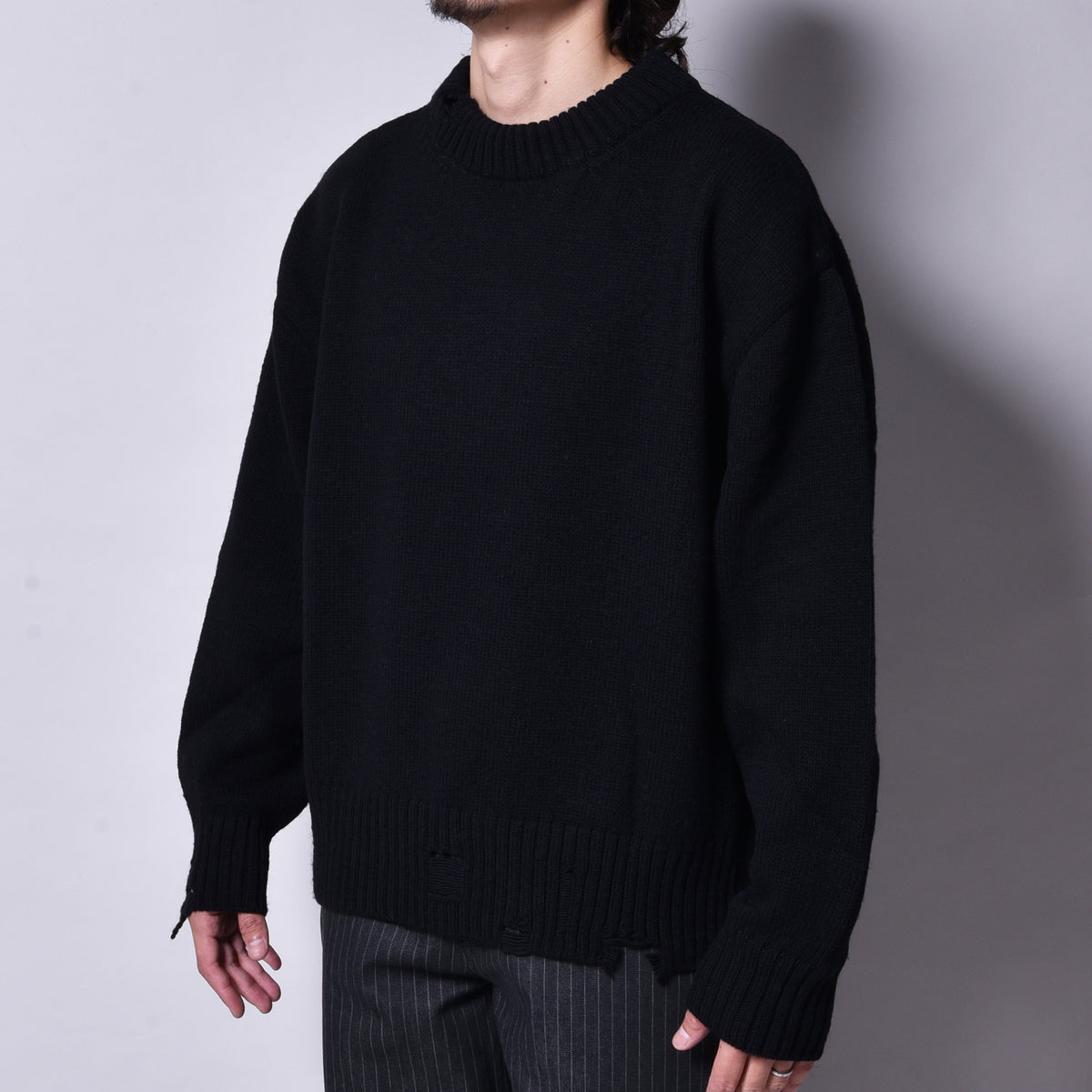 rin / Wool Damage Short Wide Knit BK