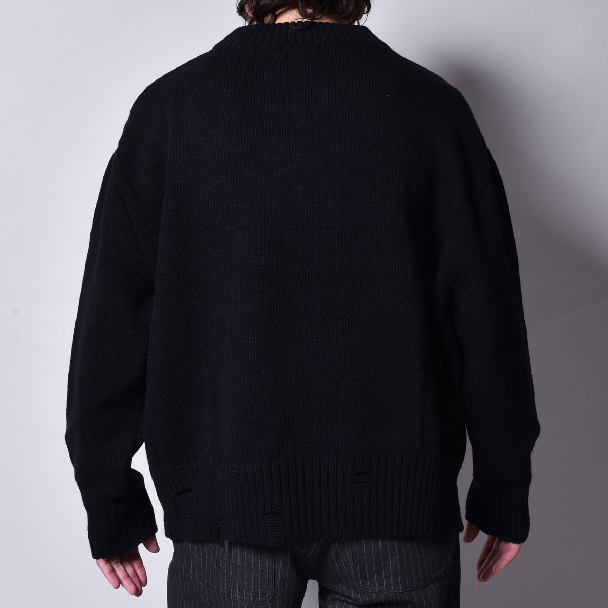 rin / Wool Damage Short Wide Knit BK