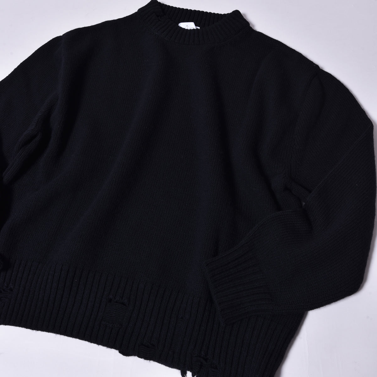 rin / Wool Damage Short Wide Knit BK
