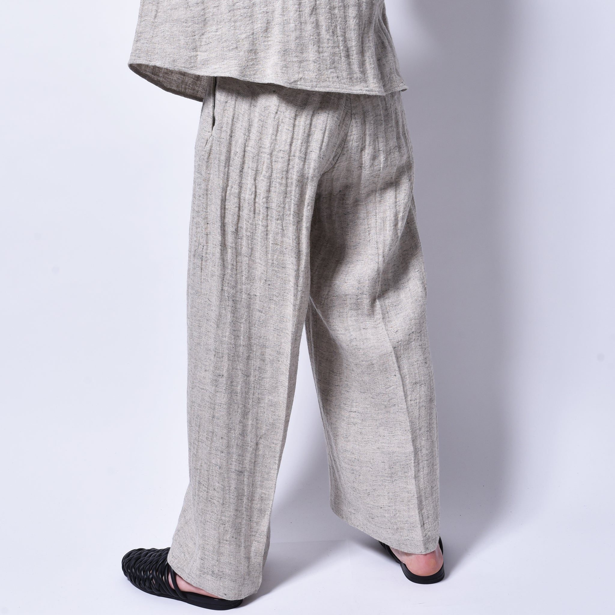 rin / Linen Baggy Tuck Slacks Pants GREIGE