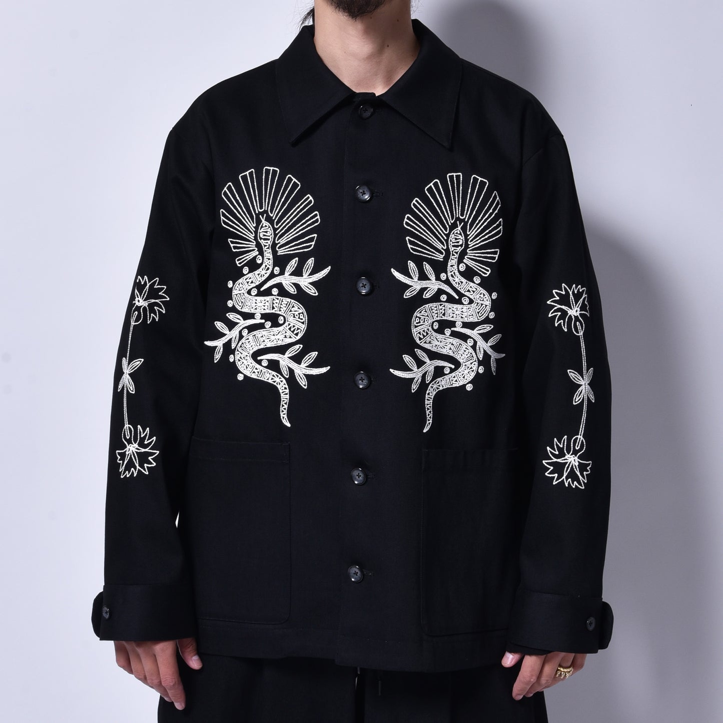 rin / Embroidery Car Coat Jacket BK