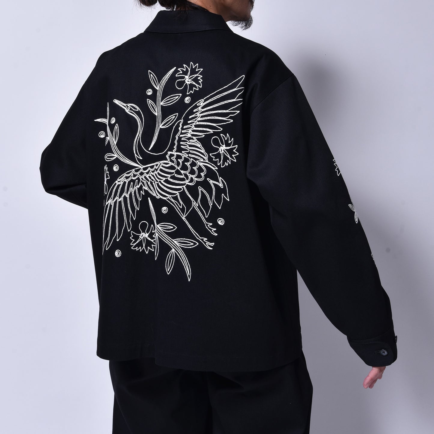 rin / Embroidery Car Coat Jacket BK