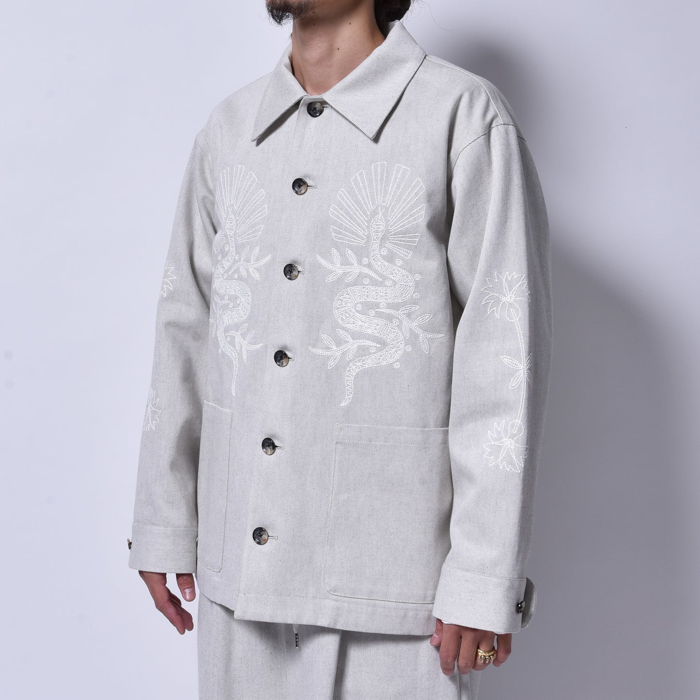 rin / Embroidery Car Coat Jacket WHBK