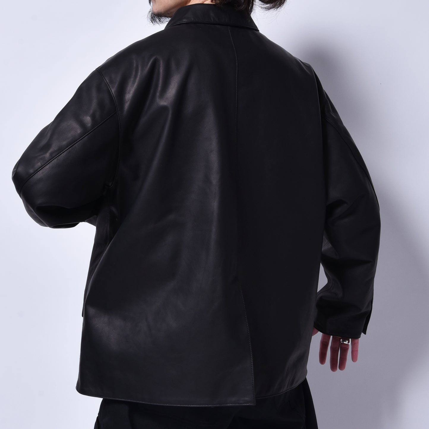 rin / Car Coat "R" Leather Jacket BK