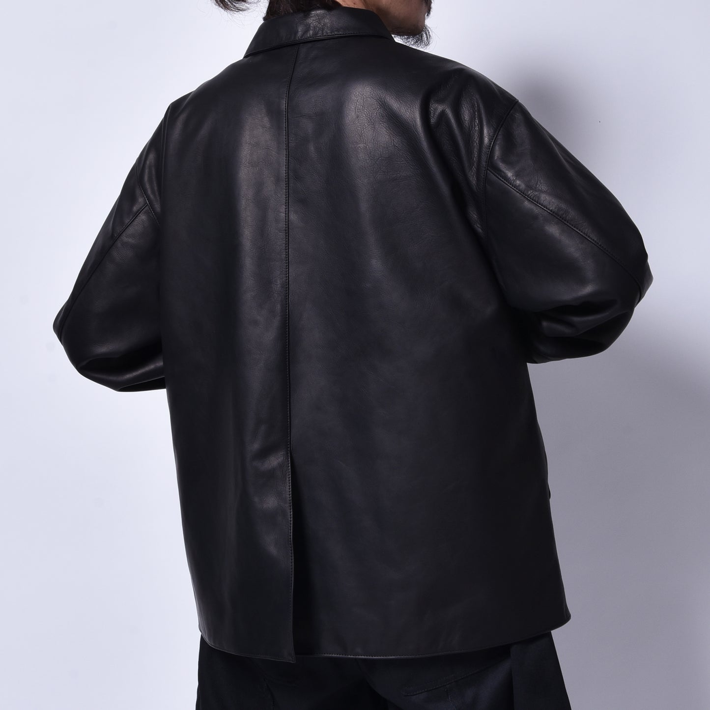 rin / Car Coat "R" Leather Jacket BK