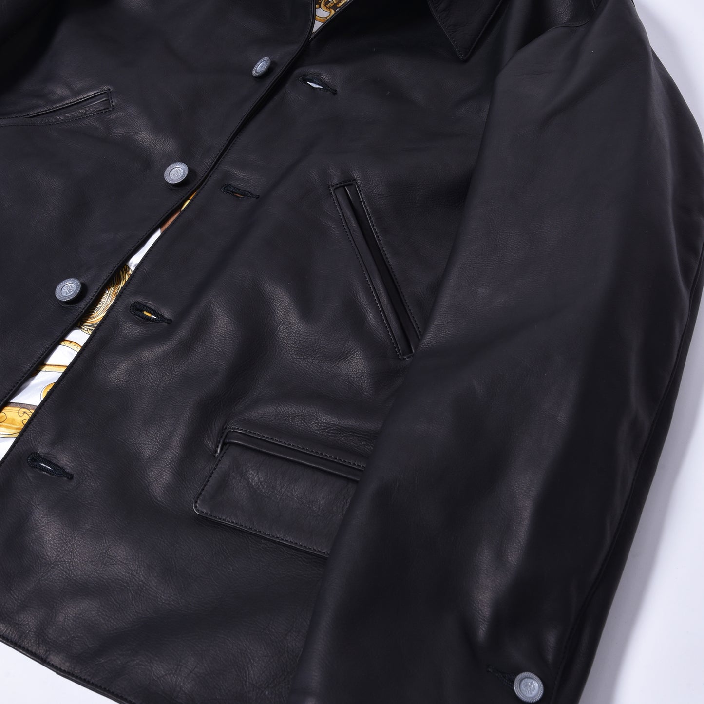 rin / Car Coat "R" Leather Jacket BK