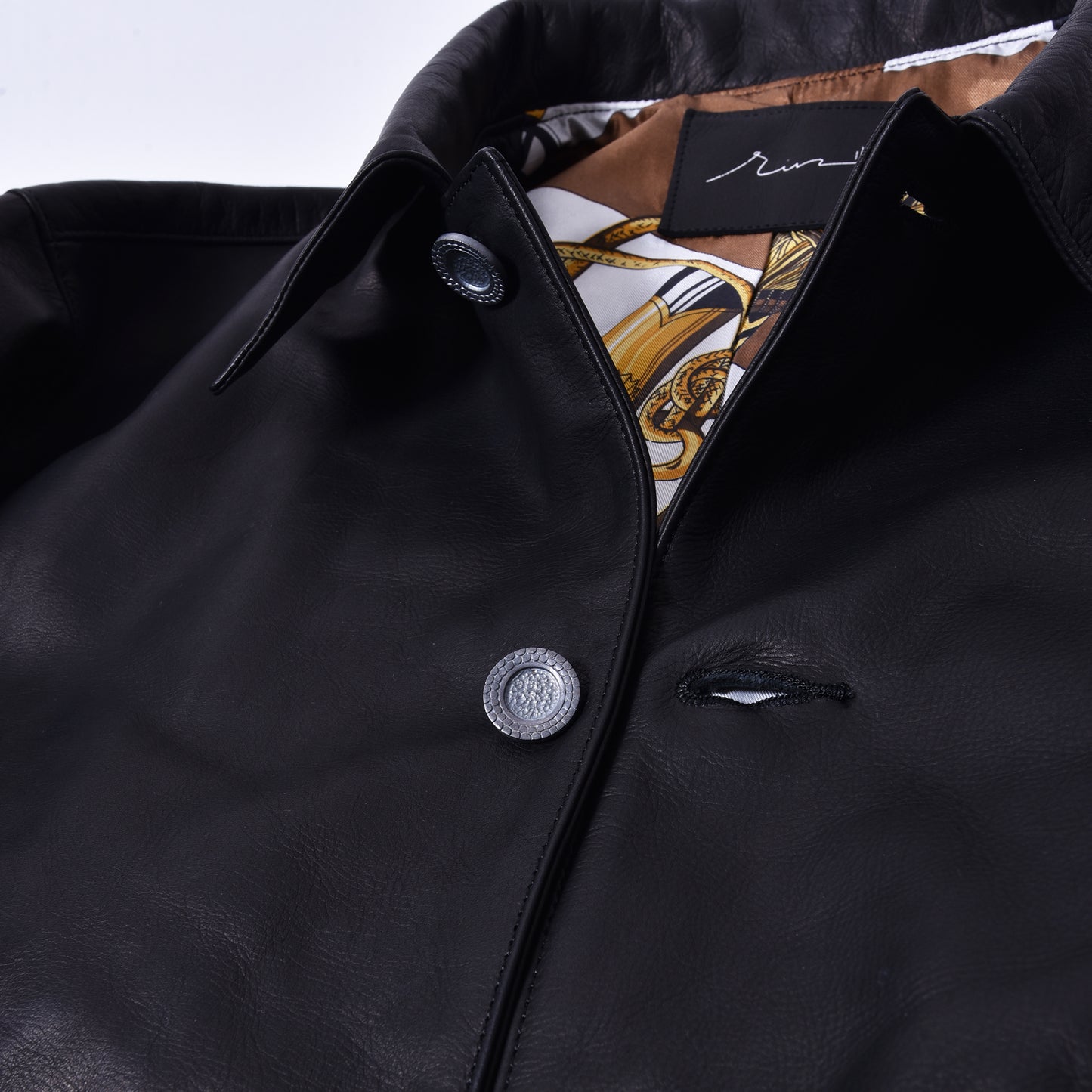 rin / Car Coat "R" Leather Jacket BK