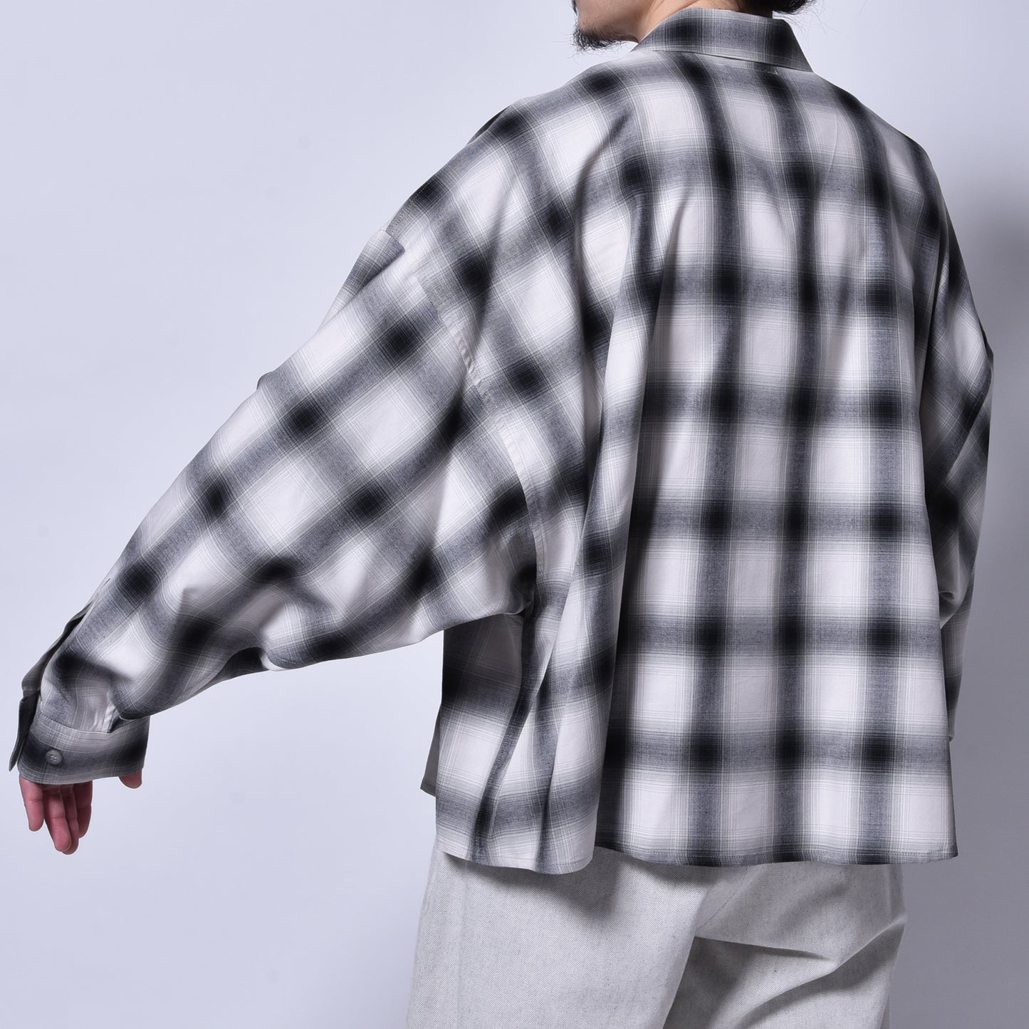 rin / Check Wide L/S Shirt GREY GRN BK