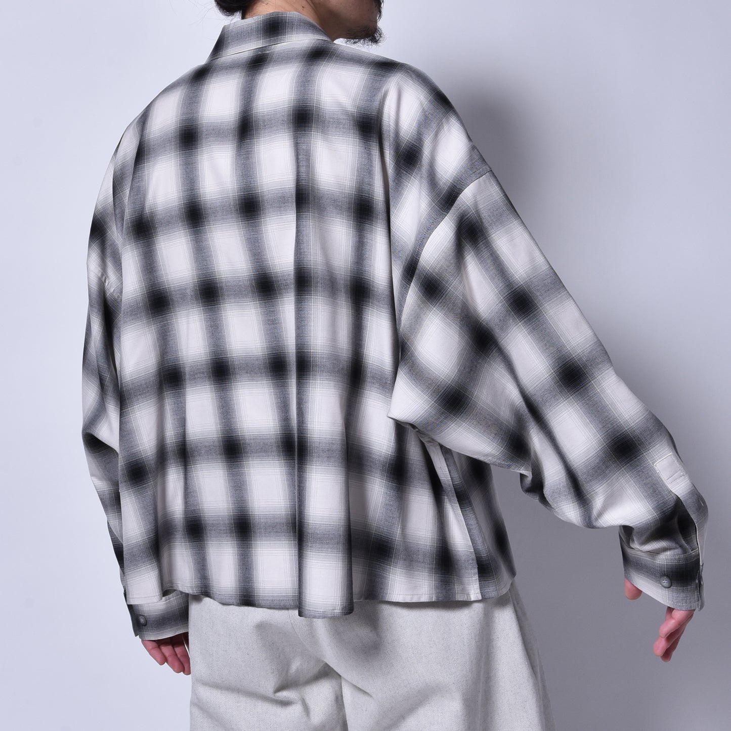 rin / Check Wide L/S Shirt GREY GRN BK