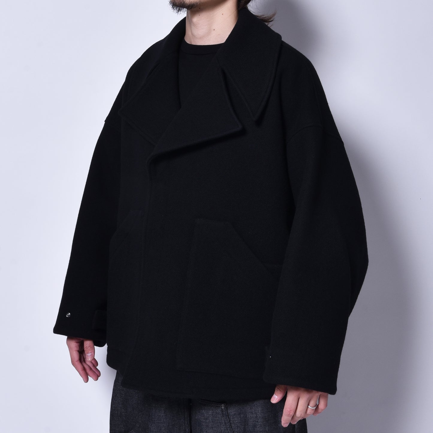 rin / Wool Short Wide Big Coat BK
