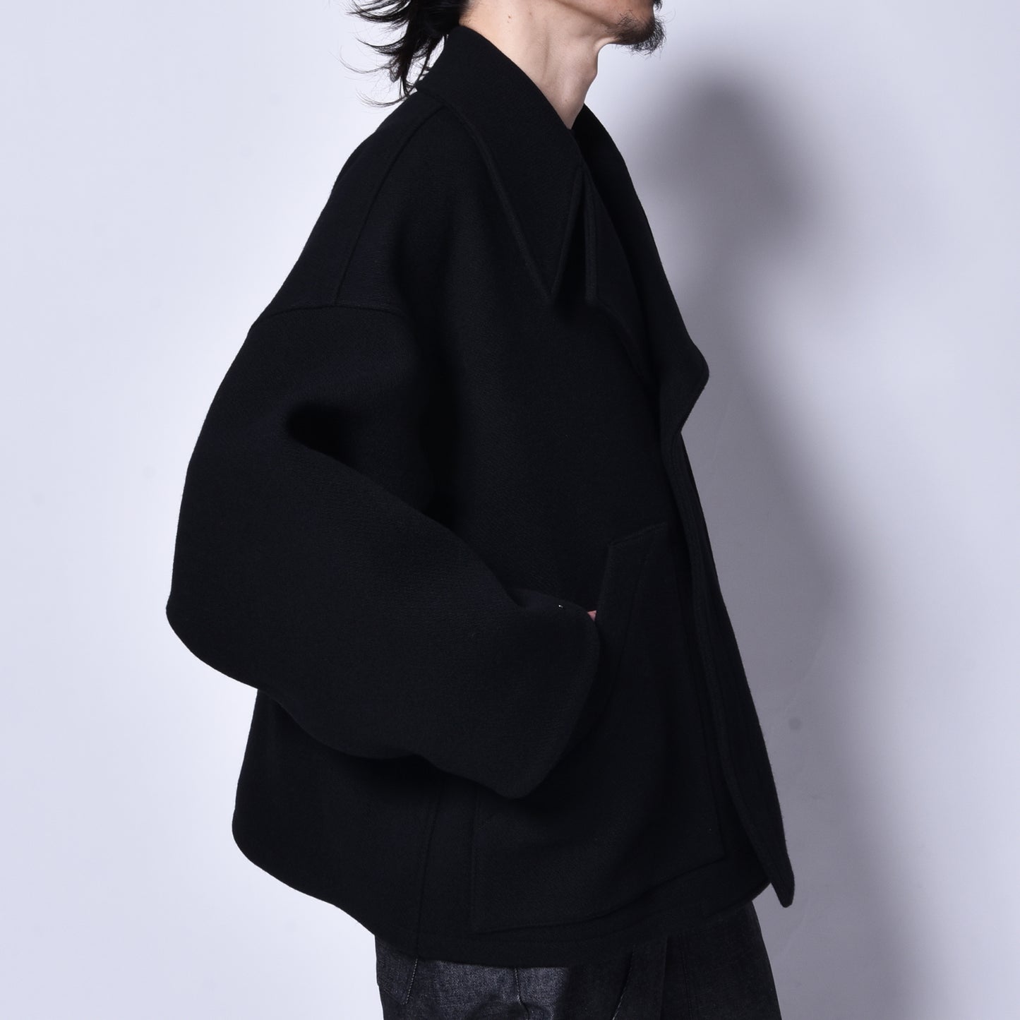 rin / Wool Short Wide Big Coat BK
