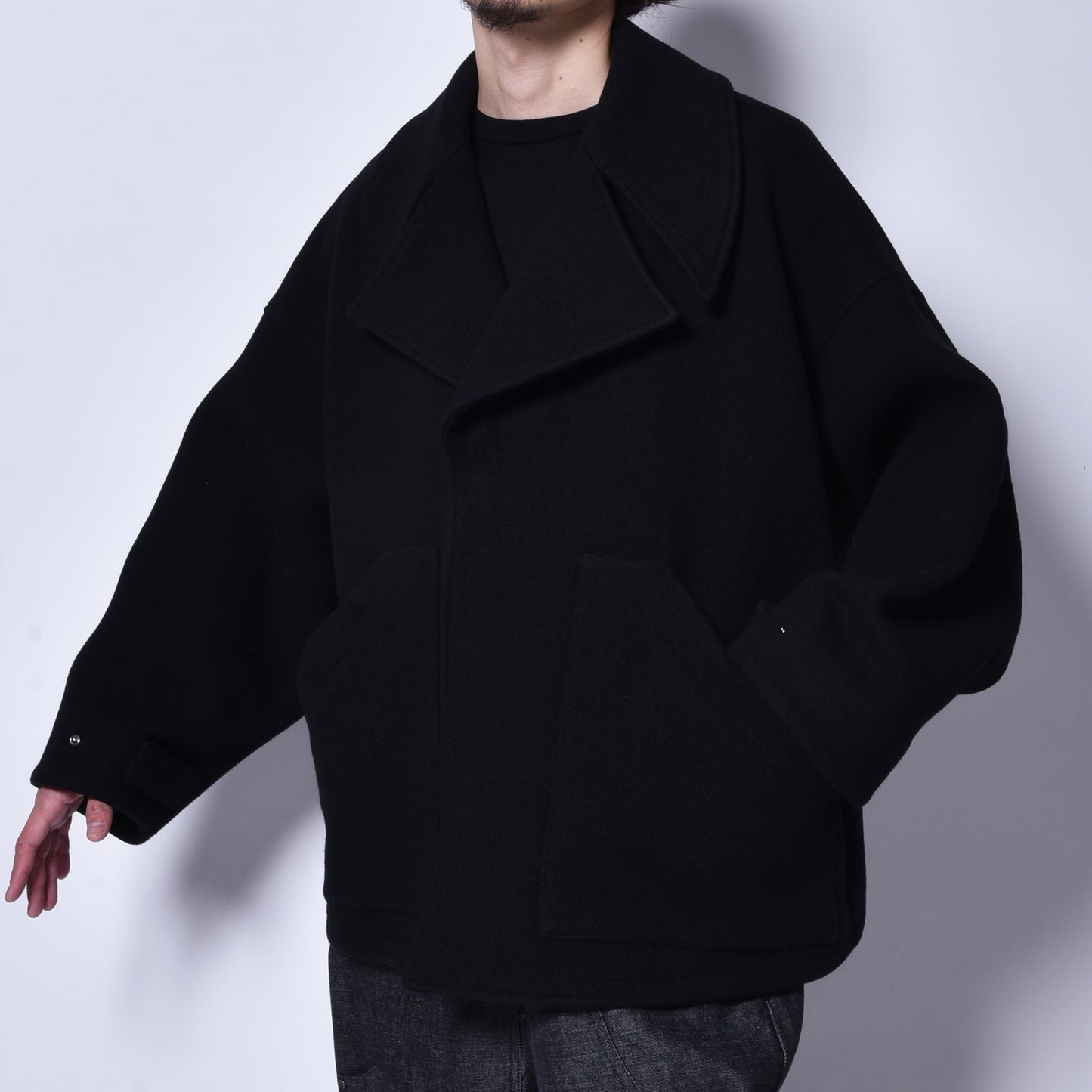 rin / Wool Short Wide Big Coat BK