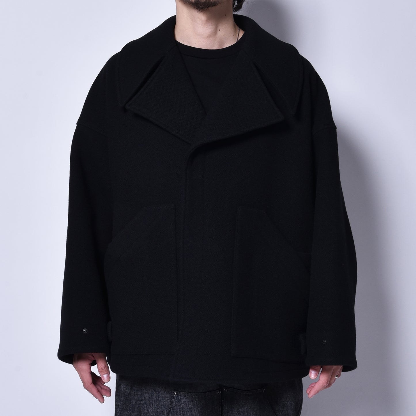 rin / Wool Short Wide Big Coat BK