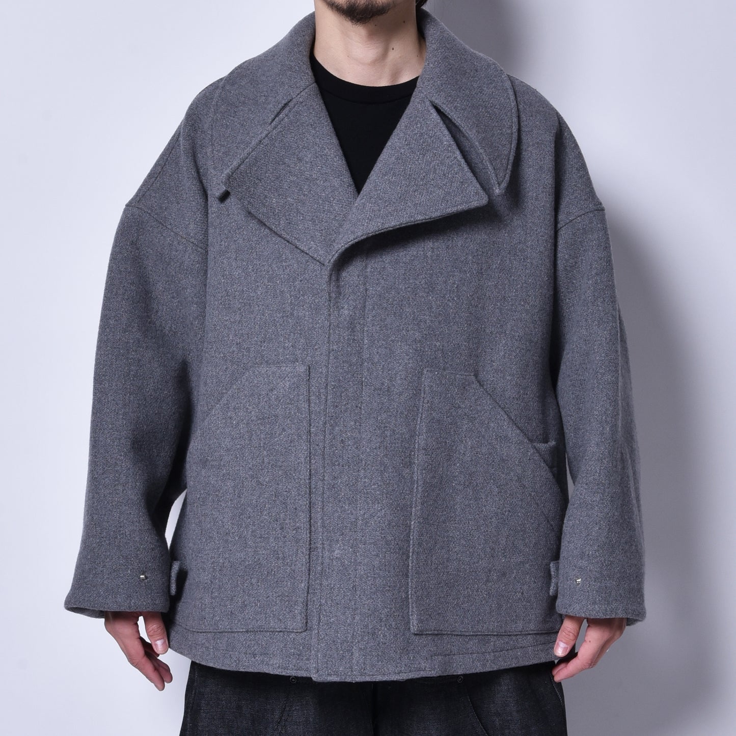 rin / Wool Short Wide Big Coat GREY