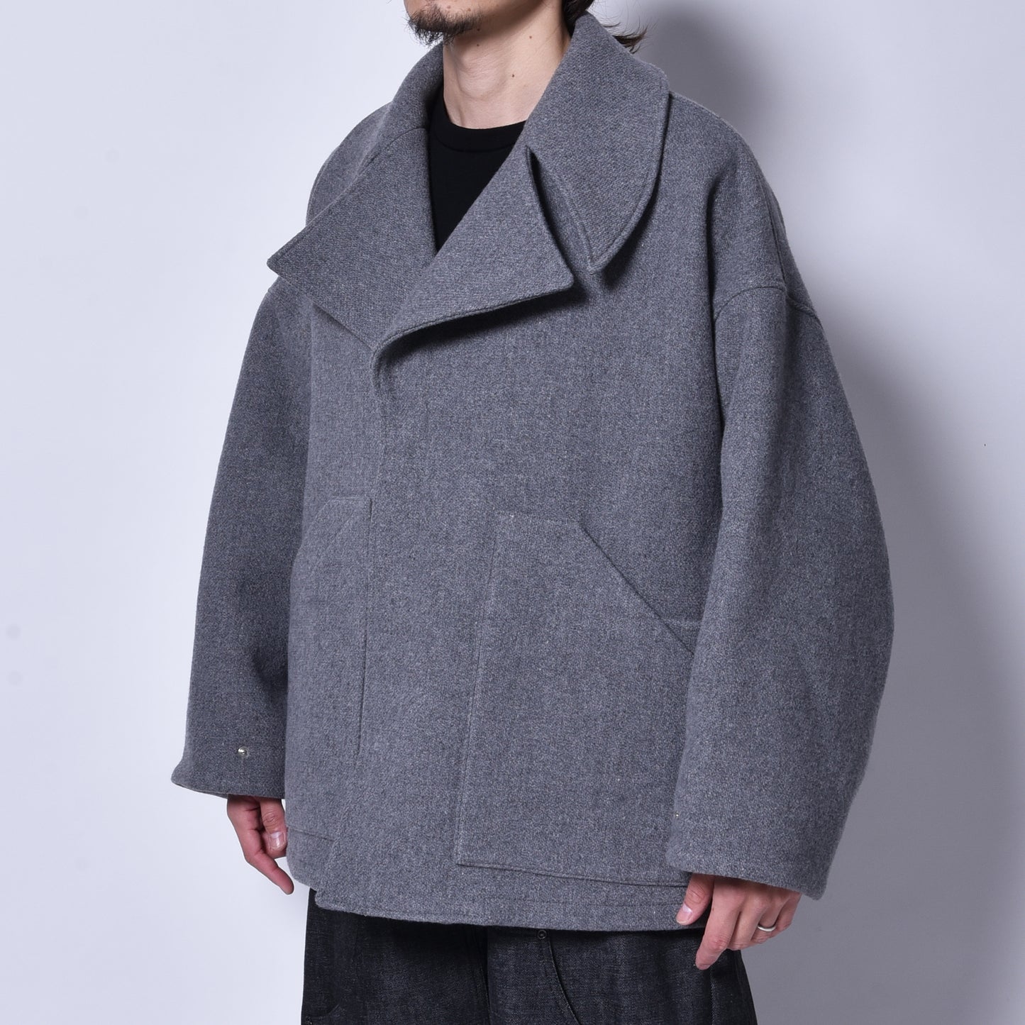 rin / Wool Short Wide Big Coat GREY