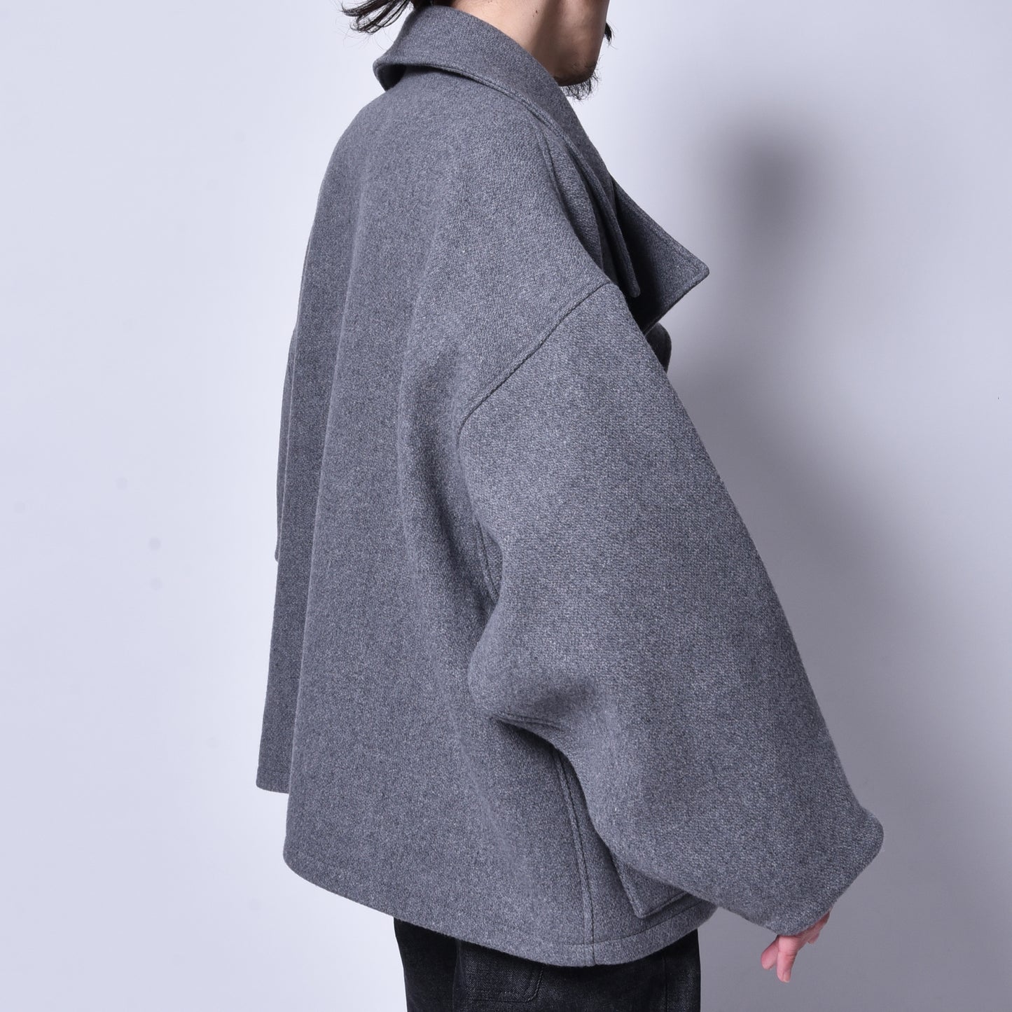 rin / Wool Short Wide Big Coat GREY
