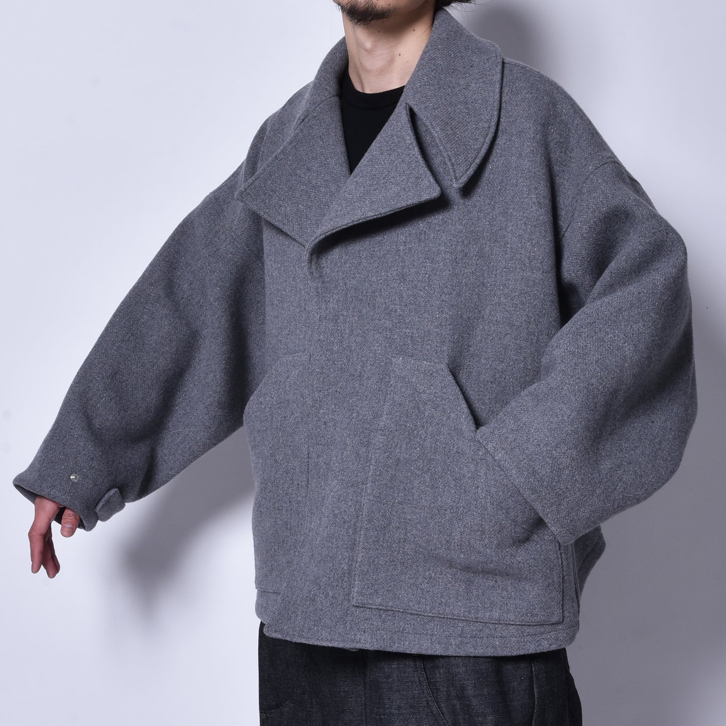 rin / Wool Short Wide Big Coat GREY