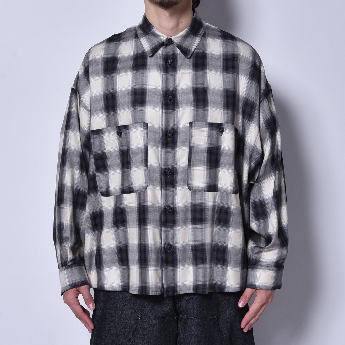 rin / Big Wide L/S Shirts BK WH