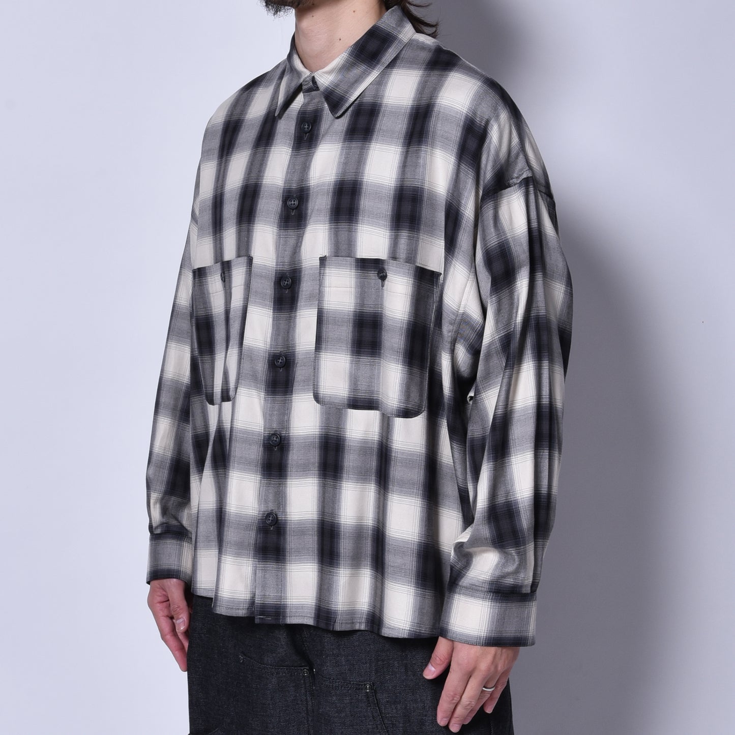rin / Big Wide L/S Shirts BK WH