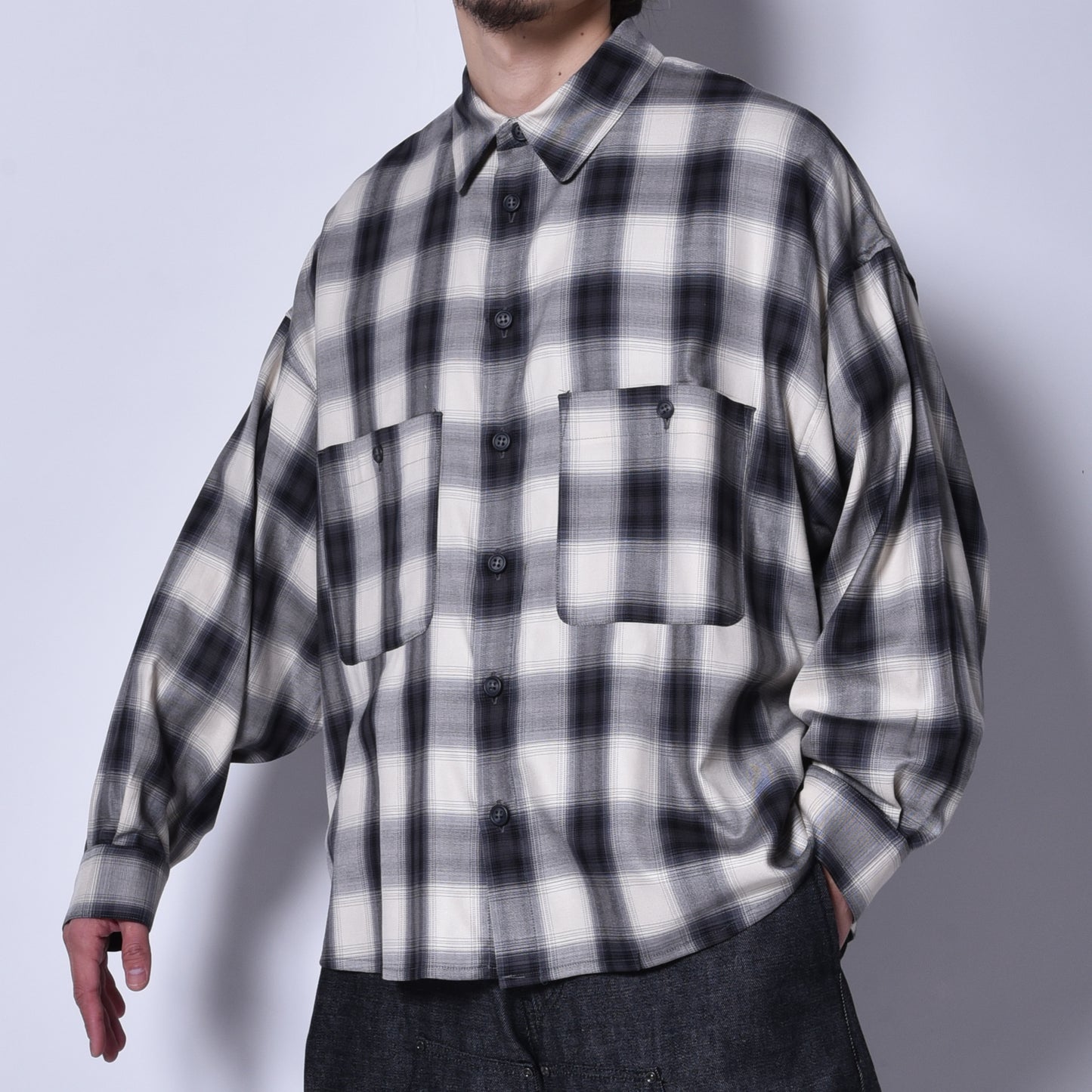 rin / Big Wide L/S Shirts BK WH