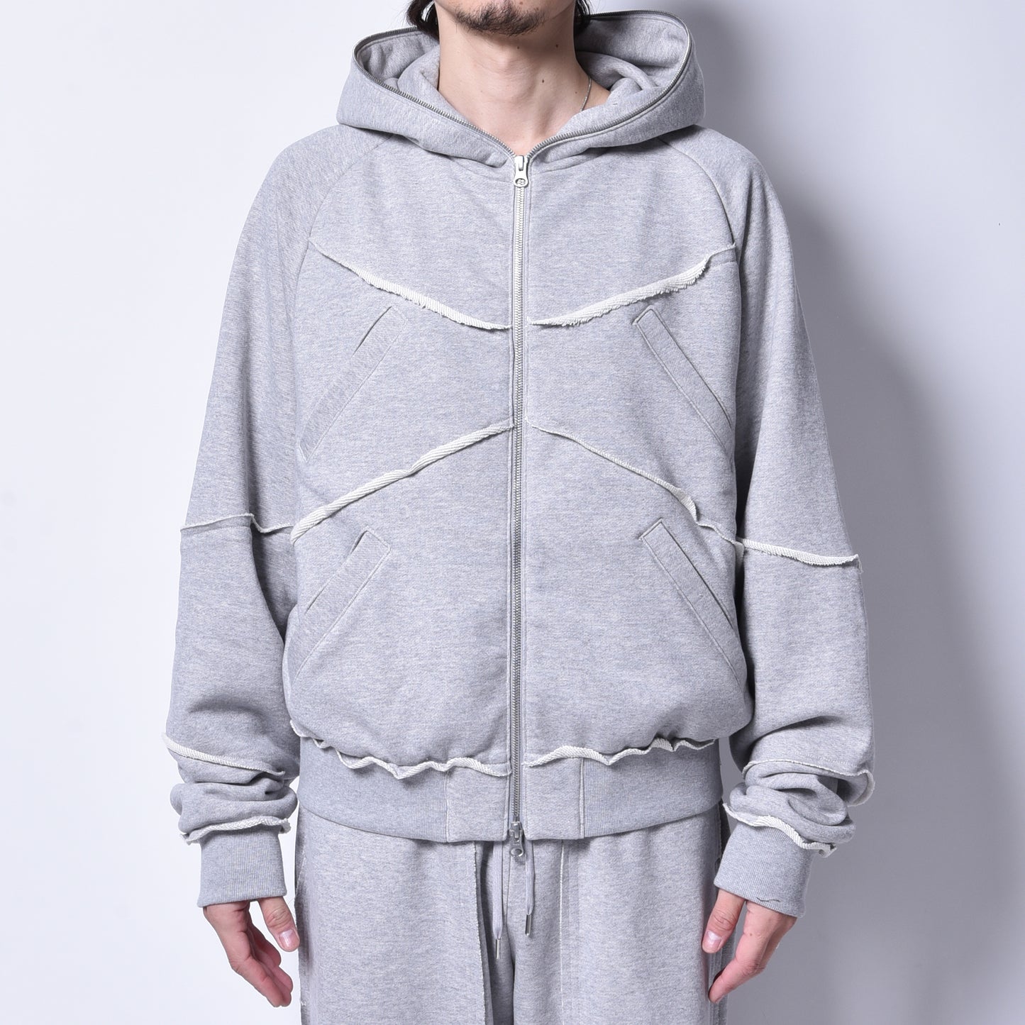 rin / Cut Sweat Full Zip Hoodie GREY