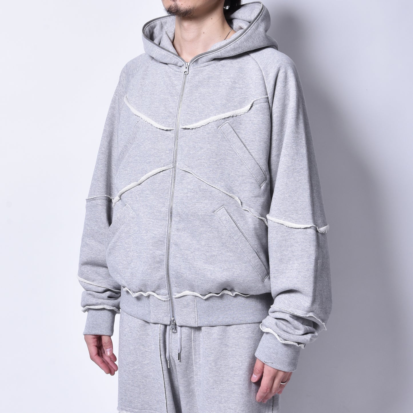 rin / Cut Sweat Full Zip Hoodie GREY
