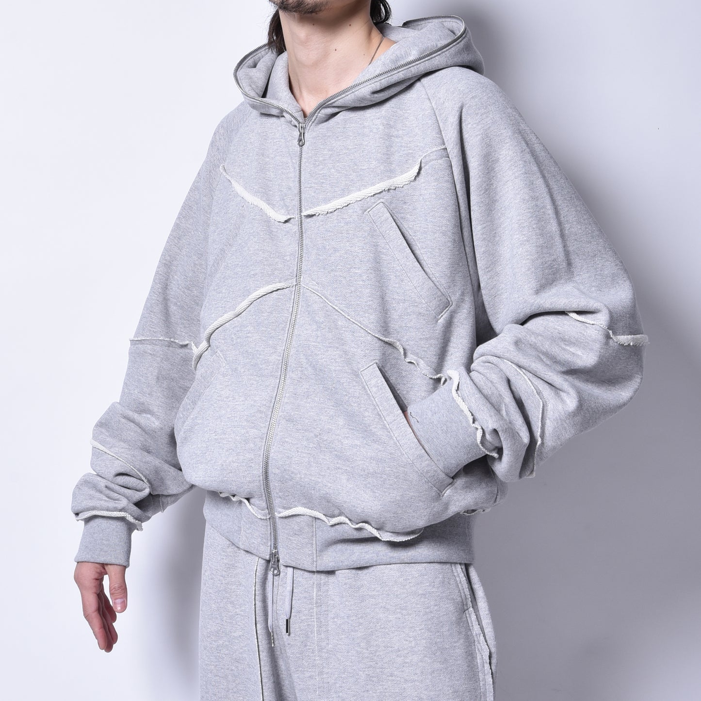 rin / Cut Sweat Full Zip Hoodie GREY