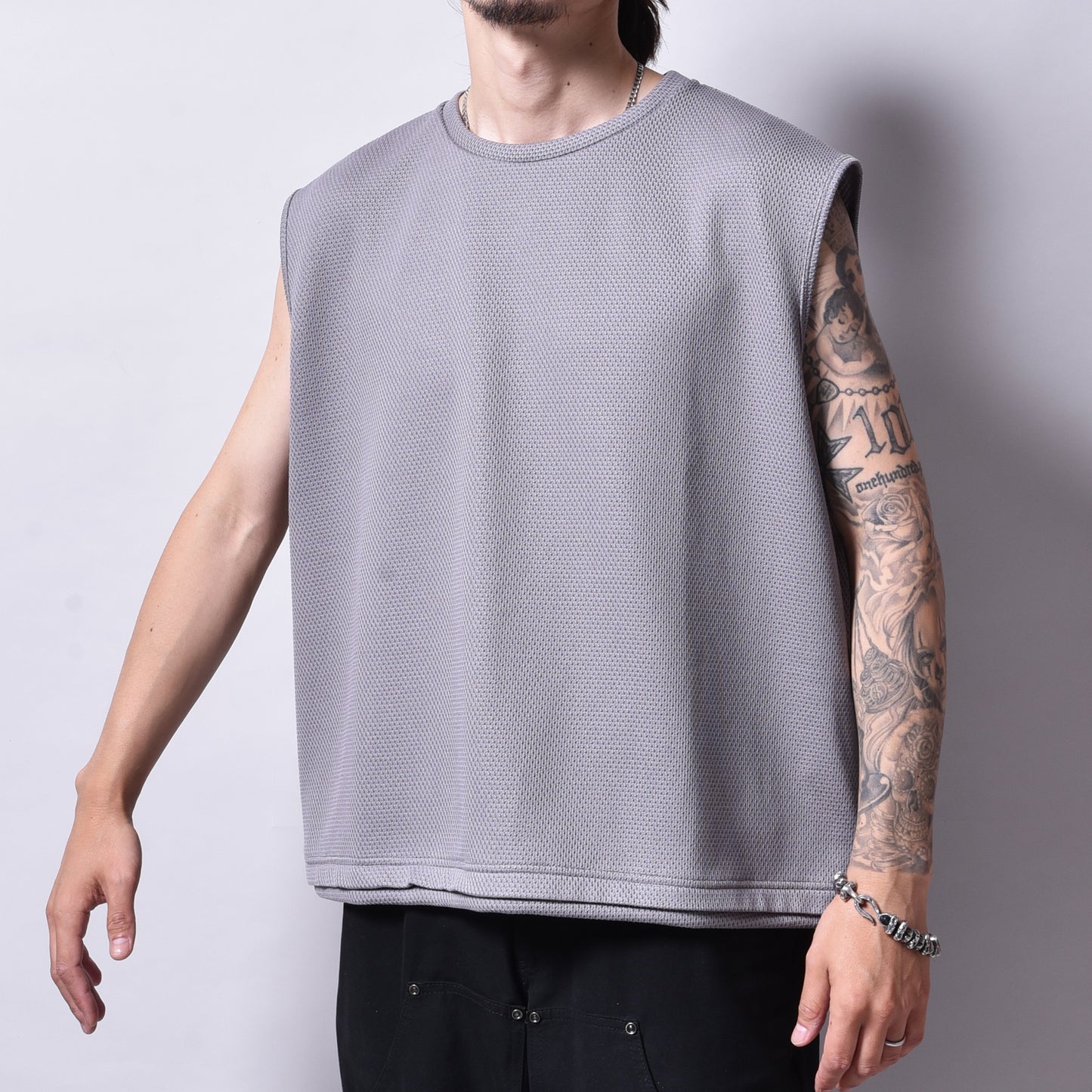 rin / Mesh No Sleeve Tee GREY