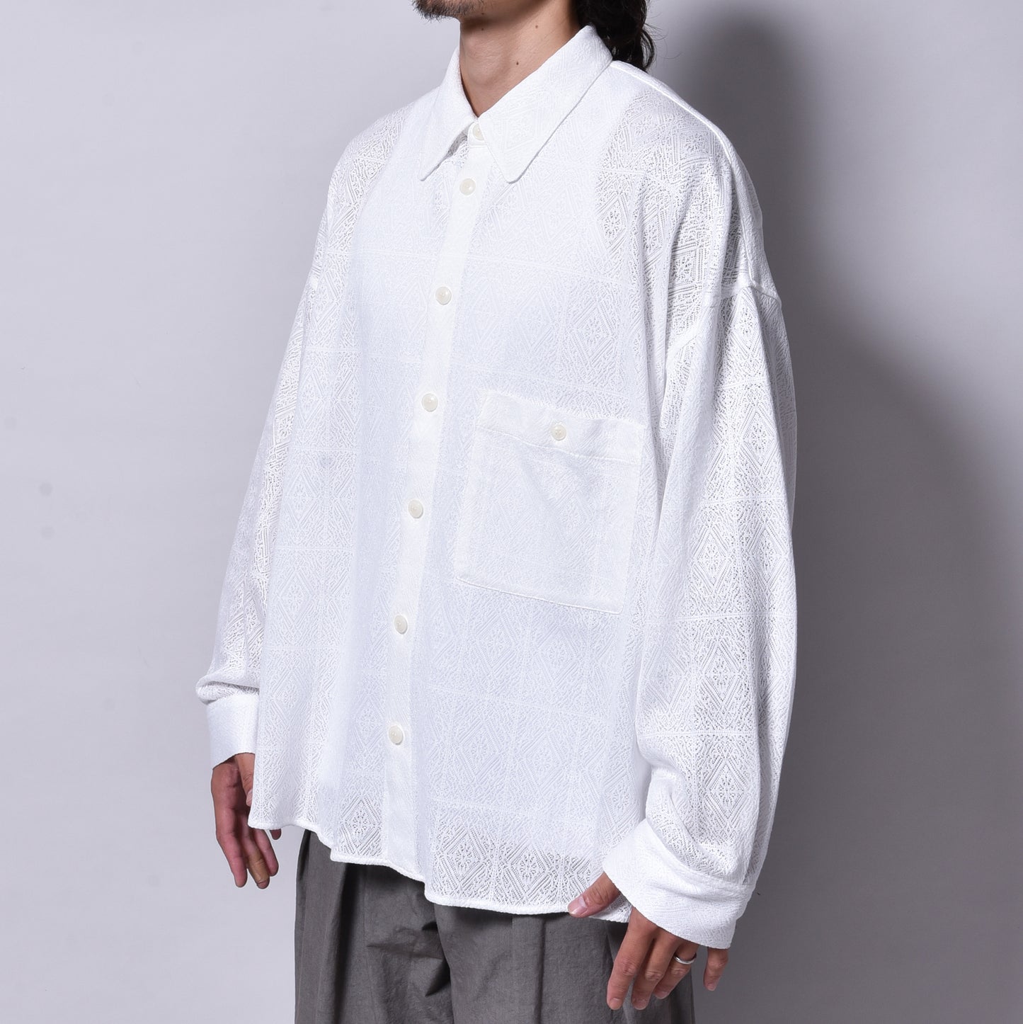 rin / Mesh Knit Big L/S Shirt WH