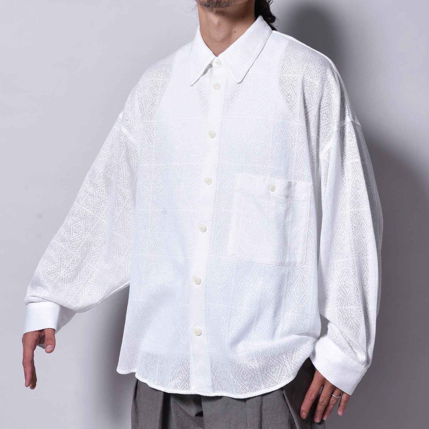 rin / Mesh Knit Big L/S Shirt WH